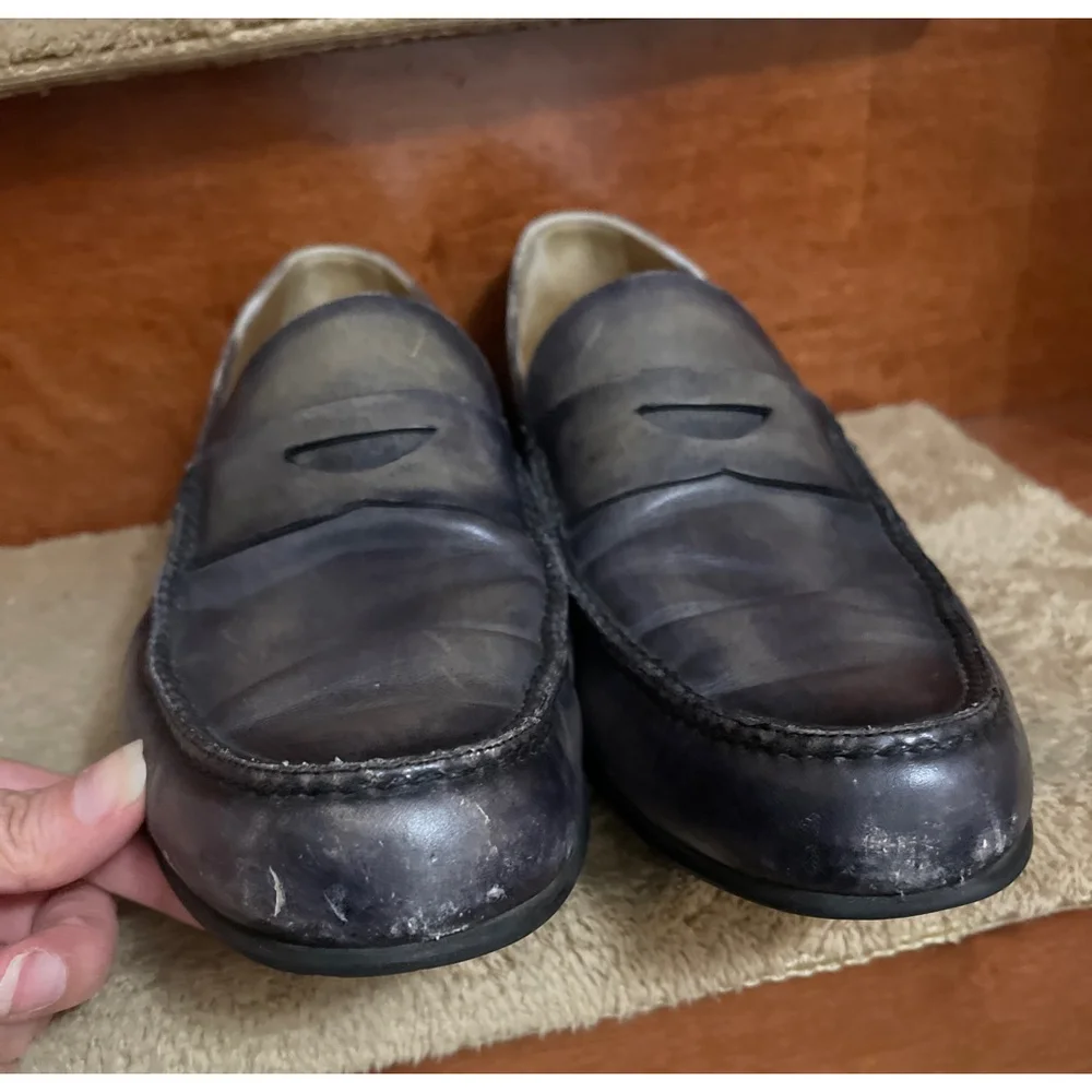 Men's Authentic Berluti Leather Loafers Blue/Gray Size 9.5
